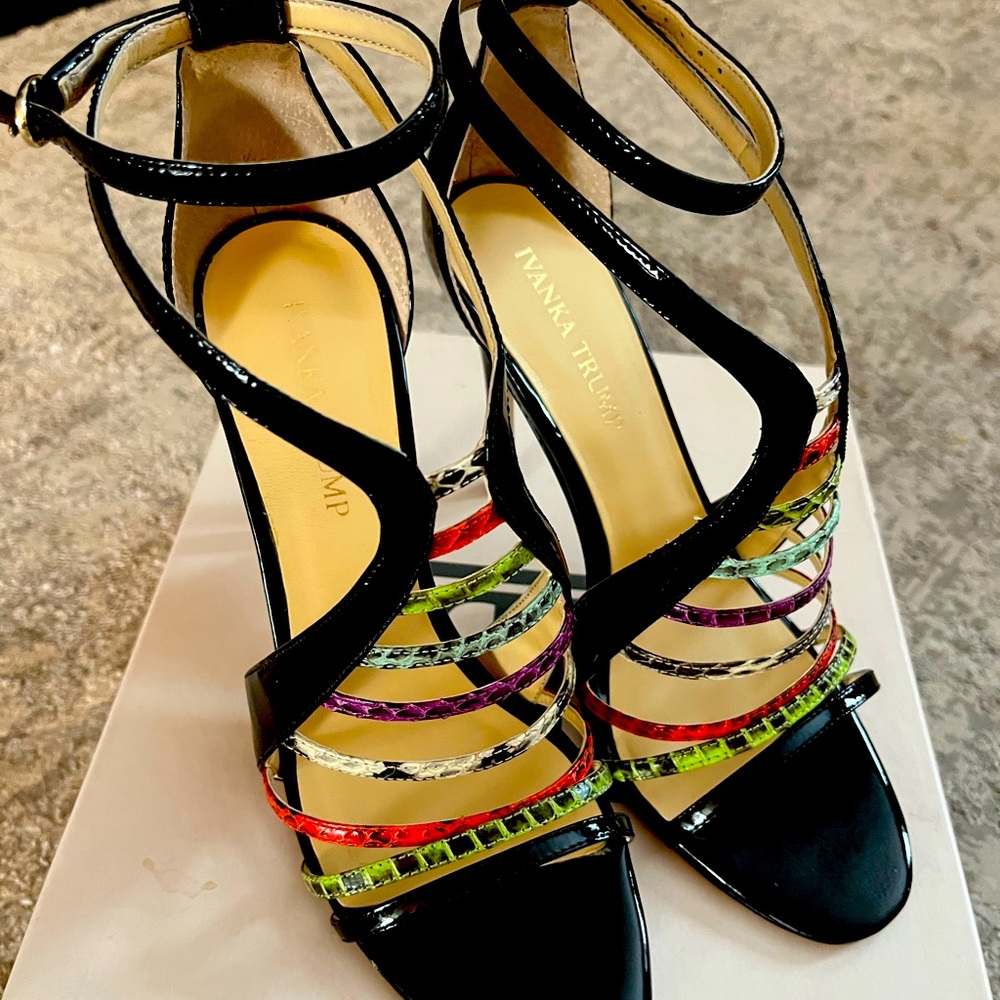 Ivanka Trump black patent strapped sandal